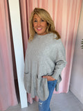 Button Back Poncho Jumper - Light Taupe