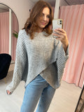 Oversized Cross Over Jumper - Grey