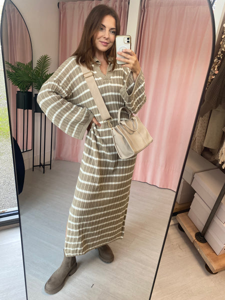 Stripe Knitted Dress - Beige