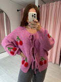 Bow Front Cherry Cardigan - Pink