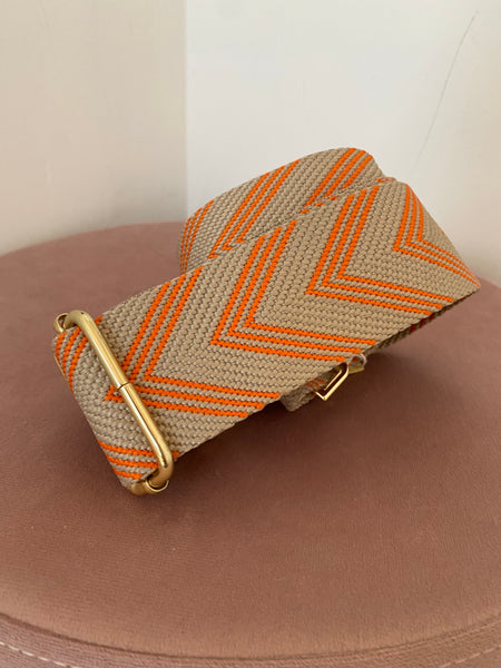 Woven Bag Strap - Biege & Orange Chevron