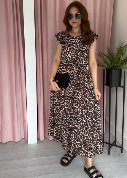 Pleated Maxi Dress - Leopard