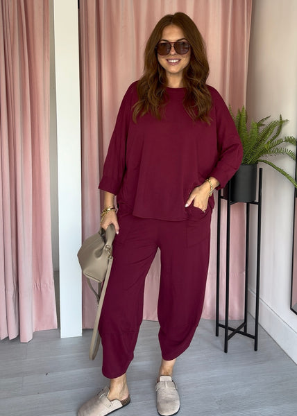 Barrel Leg Cotton Co-ord - Berry