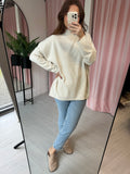 Diagonal Turtle Neck Jumper - Cream