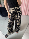Pleated Trousers - Black with Beige