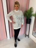 Sequin High Neck Jumper - Cream