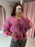 Bow Front Cherry Cardigan - Pink