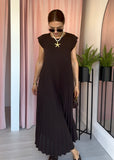 Pleated Maxi Dress - Brown