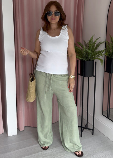 Textured Wide Leg Trousers - Pistachio