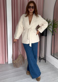 Collarless Tie Belt Jacket - Ecru