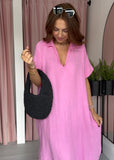 Cheesecloth Collar Dress - Pink