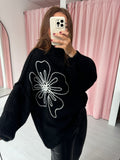 Balloon Sleeve Flower Appliqué Jumper