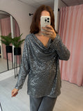 Sequin Cowl Neck Top - Grey