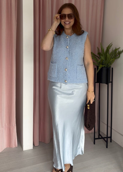 Satin Slip Skirt - Pale Blue
