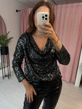 Sequin Cowl Neck Top - Silver