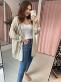 Oversized Stripe Cotton Shirt - Beige