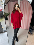 Cable Front High Neck Jumper - Red