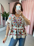 Boho Print Smock Top - Stone