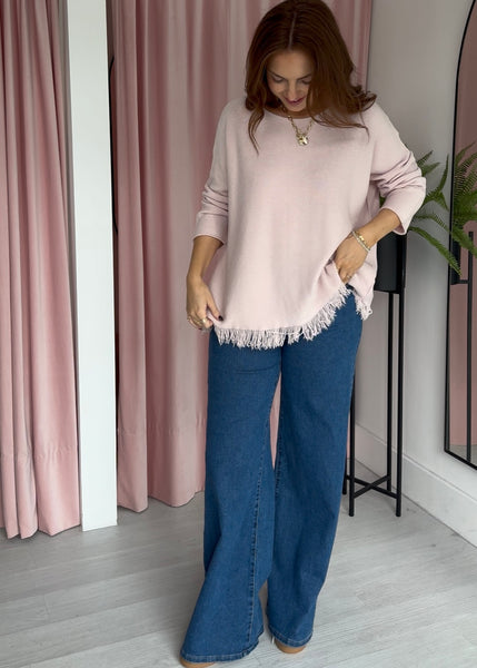 Fringe Hem Jumper - Light Pink