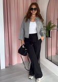 Knitted Zip Through Collar Cardigan - Grey