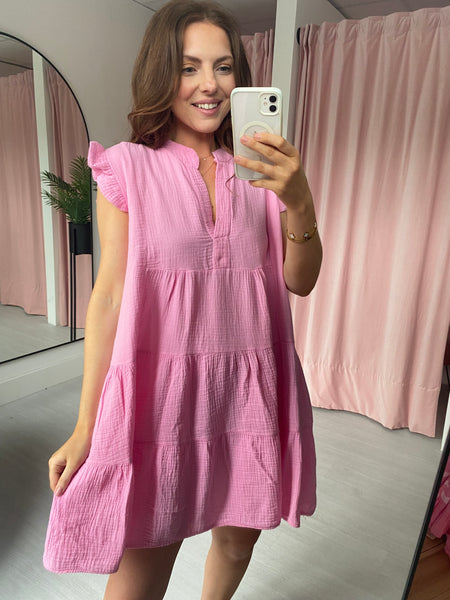 Cheesecloth Mini Dress - Pink