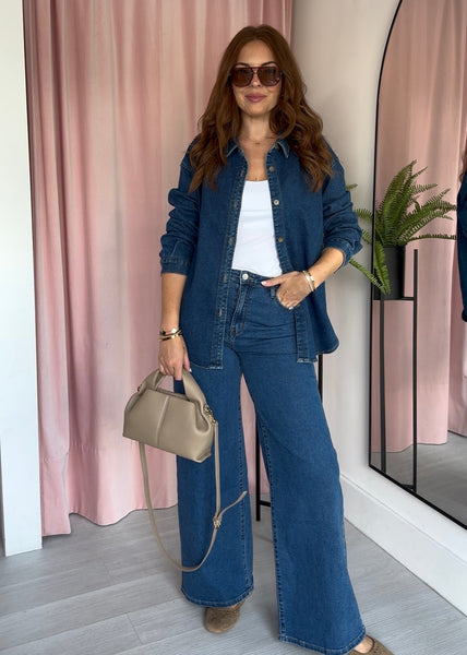 REDIAL Wide Leg Jeans - Mid Blue