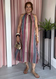 Stripe Halter Dress - Blue & Pink