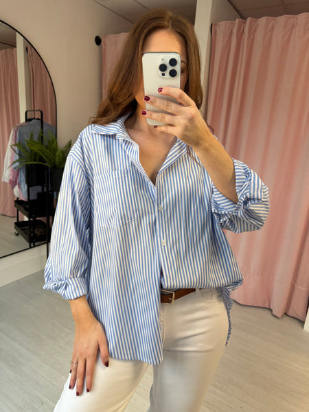 Stripe Button Side Shirt - Blue & White Stripe