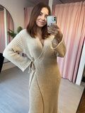 Knitted Wrap Dress - Beige