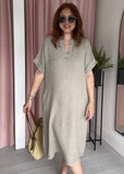 Tea Bag Linen Grandad Dress - Taupe