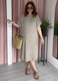 Tea Bag Linen Grandad Dress - Taupe
