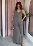 Gold Detail Pleat Front Jumpsuit - Taupe