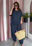 Tea Bag Linen Barrel Leg Co-ord - Navy