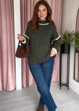 High Neck Contrast Edge Jumper - Green