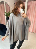 Scoop Neck Poncho Jumper - Grey