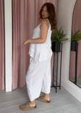 Tea Bag Linen Barrel Leg Trouser - White