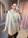 Ribbed Hem Roll Neck Jumper - Beige