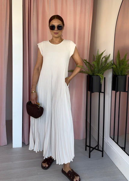 Pleated Maxi Dress - Cream