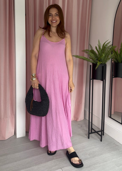 Spaghetti Strap Cotton Dress - Pink