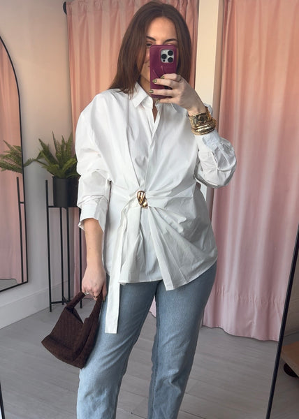 Gold Pebble Wrap Shirt - White