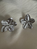 Large Flower Stud Earrings - Silver