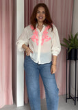 Neon Embroidered Cotton Shirt - White