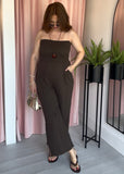 Cheesecloth Shirred Bandeau Jumpsuit - Brown
