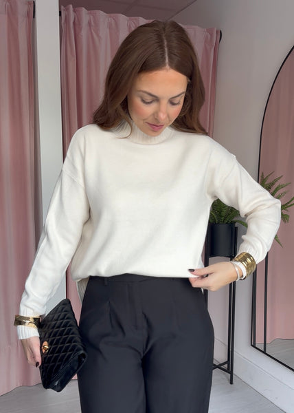 Ribbed Turtle Neck Jumper - Winter White