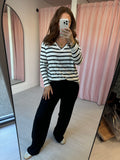 Stripe V Neck Top - Black