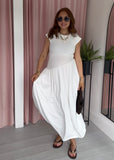 Jersey Ribbed Asymmetric Dress - White