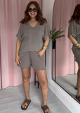 V Neck Cotton Top - Taupe