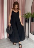Spaghetti Strap Cotton Dress - Black