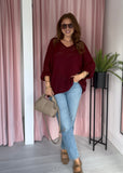 Loose Knit Heart Jumper - Burgundy
