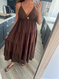 Sun Brooch Tiered Maxi - Brown